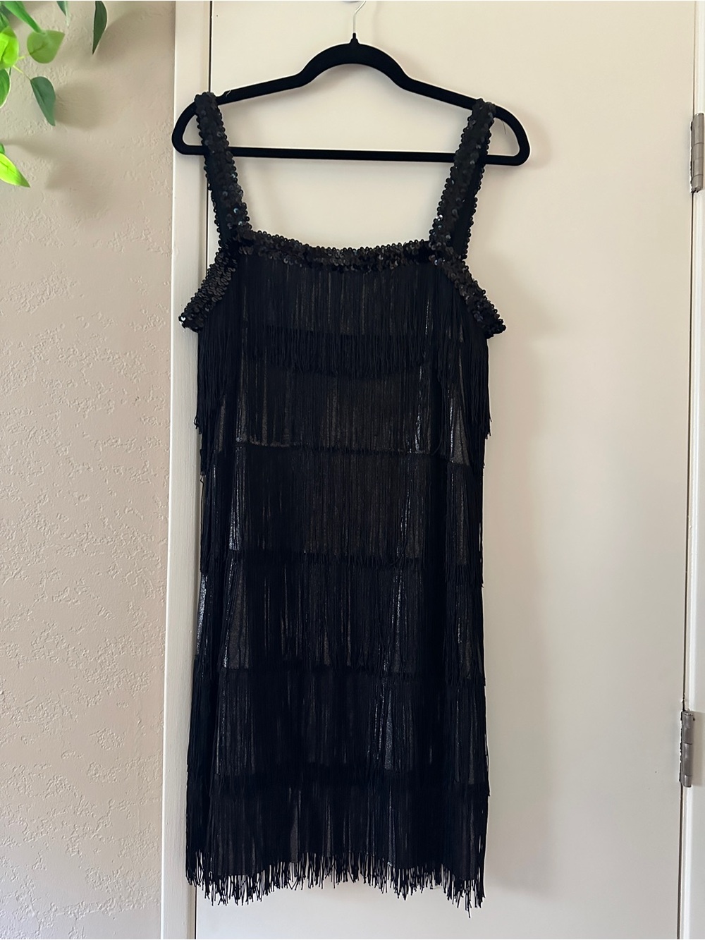 Black Fringe Flapper Costume Mini Dress with Embellished Straps